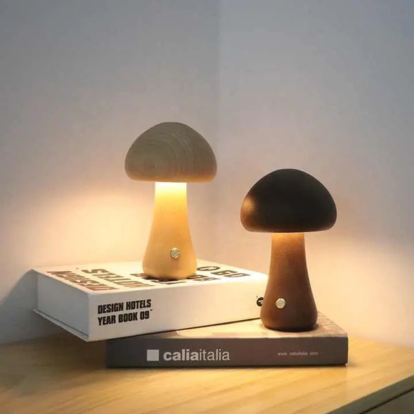 Wooden Mushroom LED Night Light – Rechargeable Bamboo Bedside Lamp for Bedroom, Nursery & Gift Decor - Avenari Home & Life