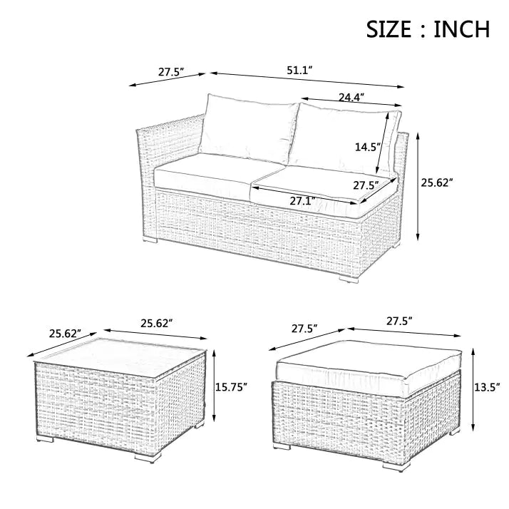 4-Piece Patio Furniture Set - Durable PE Wicker & Tempered Glass Table