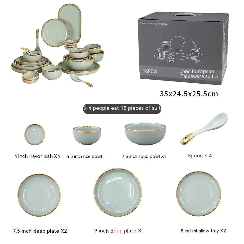 Hotel Household Ceramic Golden Trim Dishes