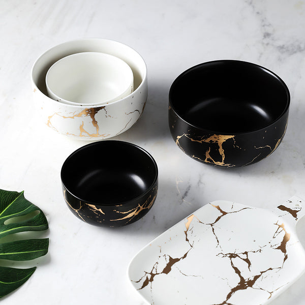 Nordic Frosted Ceramic Marble with Gold Thread Design - Avenari Home & Life