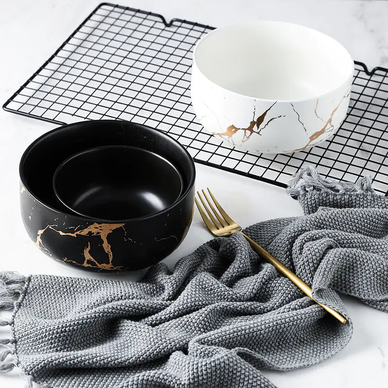Nordic Frosted Ceramic Marble with Gold Thread Design - Avenari Home & Life