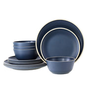 Gufaith Melamine Dinnerware Sets for 4 Plates and Bowls Sets 12 Pcs Melamine Plates Nautical Dinnerware Sets Modern StyleDishwasher Safe BPA Free Suitable Indoor and Outdoor Use (Deep Blue)