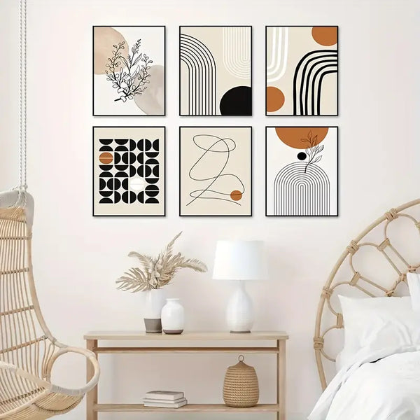 Set of 6 Decorative Geometric Line Posters - Modern Minimalist Wall Art