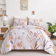 Pink Botanical Floral King Quilt Set - Lightweight 3-Piece Bedding for All Seasons