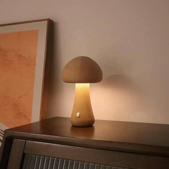 Wooden Mushroom LED Night Light – Rechargeable Bamboo Bedside Lamp for Bedroom, Nursery & Gift Decor - Avenari Home & Life