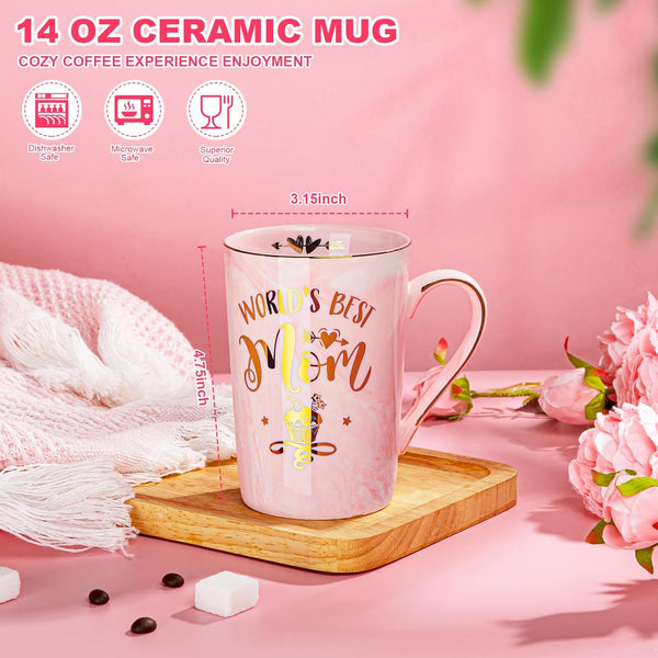 “World’s Best Mom” Mug Gift Set – Pink Marble Ceramic - Avenari Home & Life