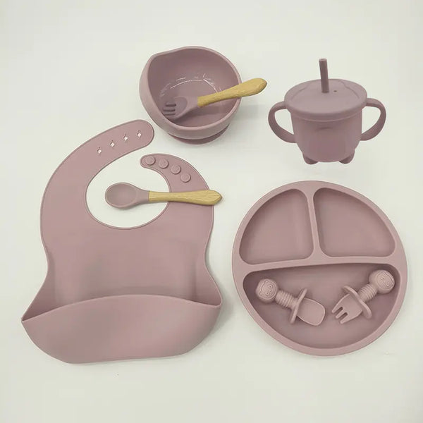 8-Piece Baby Silicone Feeding Set | Plates, Utensils, and More
