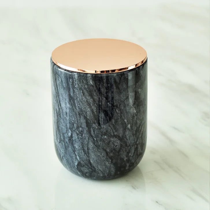 Marble Candle Holder – Rose Gold & Brass Accent Storage Cup - Avenari Home & Life