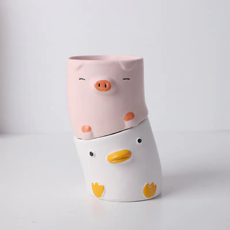 Cartoon Animal Ceramic Succulent Planter – Cute Indoor Flowerpot Decor with Optional Bamboo Tray - Avenari Home & Life