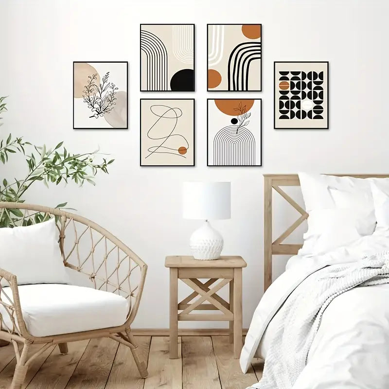 Set of 6 Decorative Geometric Line Posters - Modern Minimalist Wall Art