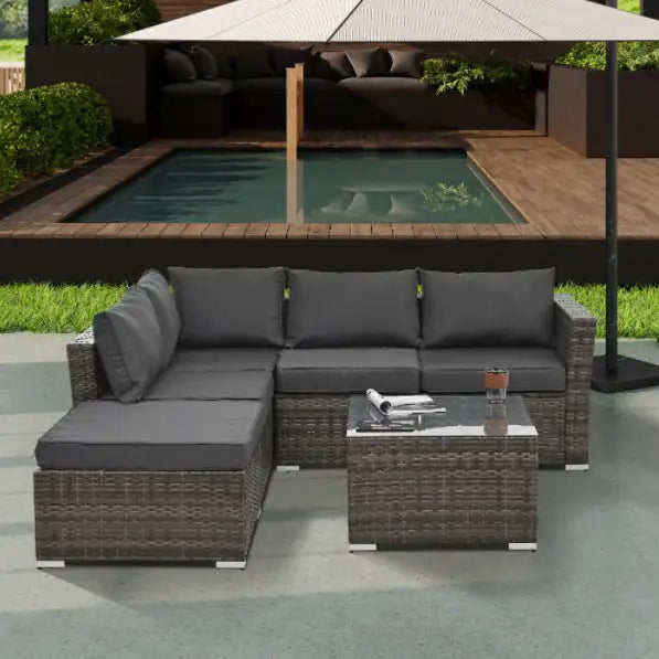 4-Piece Patio Furniture Set - Durable PE Wicker & Tempered Glass Table
