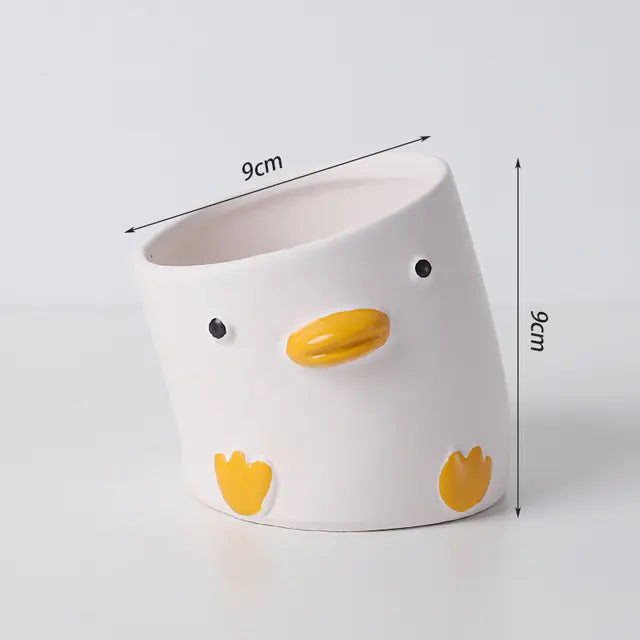 Cartoon Animal Ceramic Succulent Planter – Cute Indoor Flowerpot Decor with Optional Bamboo Tray - Avenari Home & Life