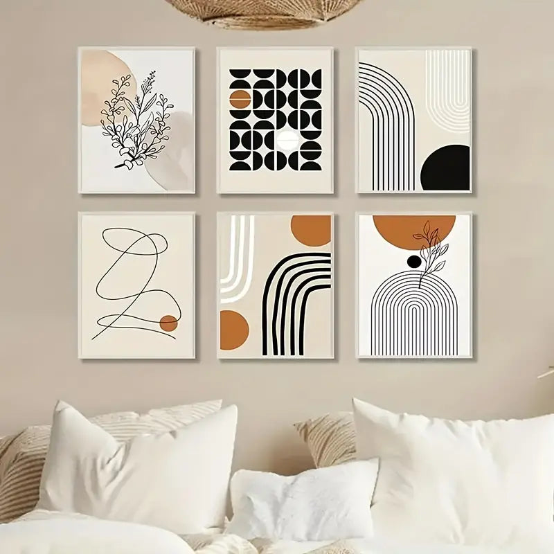 Set of 6 Decorative Geometric Line Posters - Modern Minimalist Wall Art