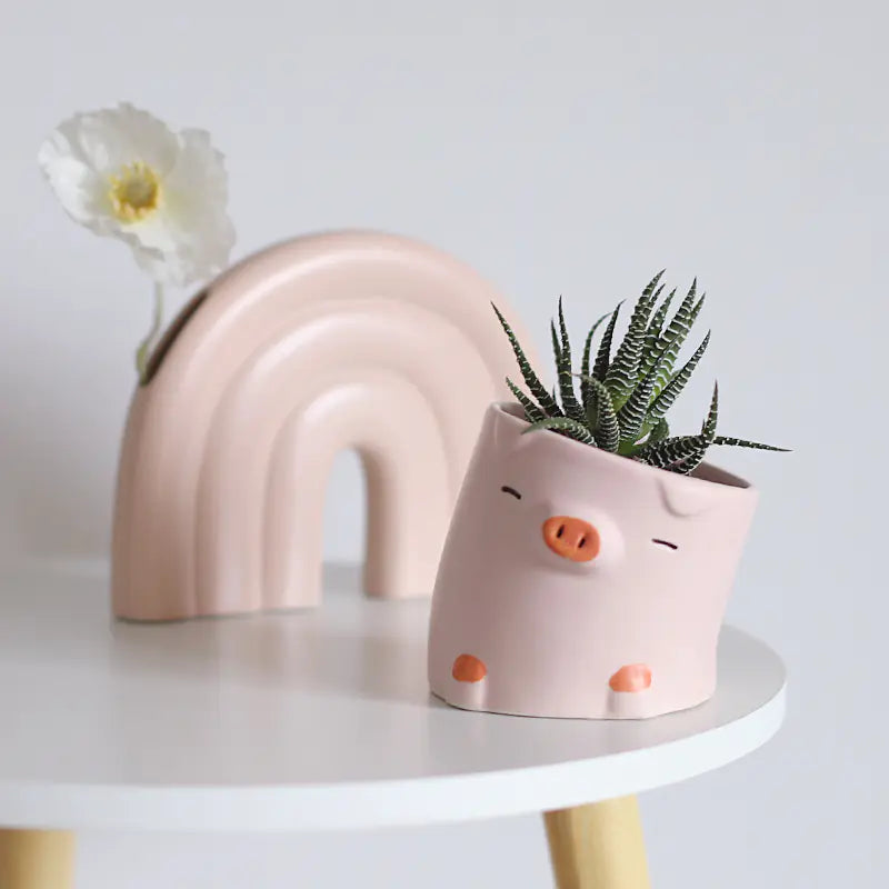 Cartoon Animal Ceramic Succulent Planter – Cute Indoor Flowerpot Decor with Optional Bamboo Tray - Avenari Home & Life