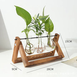 Wood Frame Hydroponic Glass Vase – Retro Tabletop Plant Holder for Pothos, Cuttings & Home Decor - Avenari Home & Life