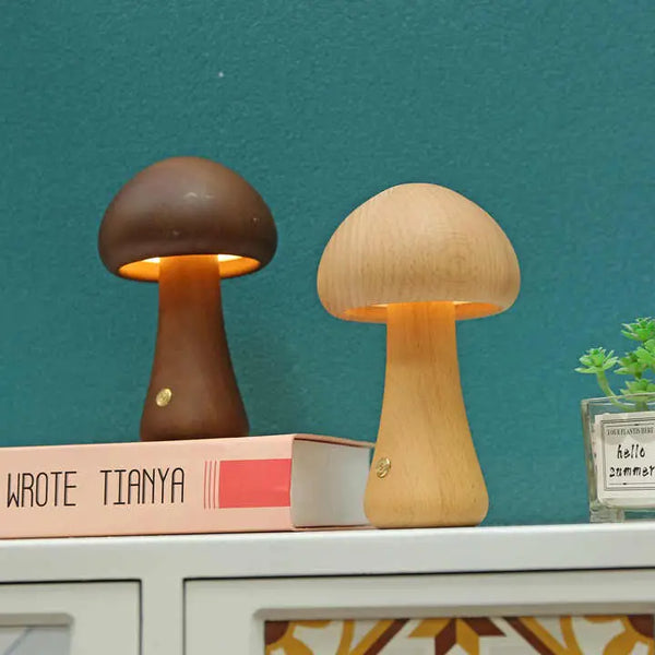Wooden Mushroom LED Night Light – Rechargeable Bamboo Bedside Lamp for Bedroom, Nursery & Gift Decor - Avenari Home & Life