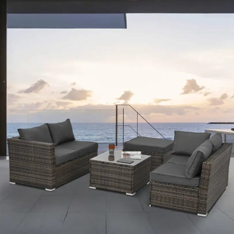 4-Piece Patio Furniture Set - Durable PE Wicker & Tempered Glass Table