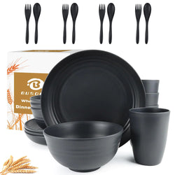 Eco-Friendly Wheat Straw Dinnerware for 4 - 20-Piece Set in Black