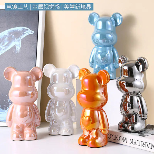 Ceramic Heart Bear Piggy Bank – Electroplated Decorative Coin Bank for Home or Gift - Avenari Home & Life