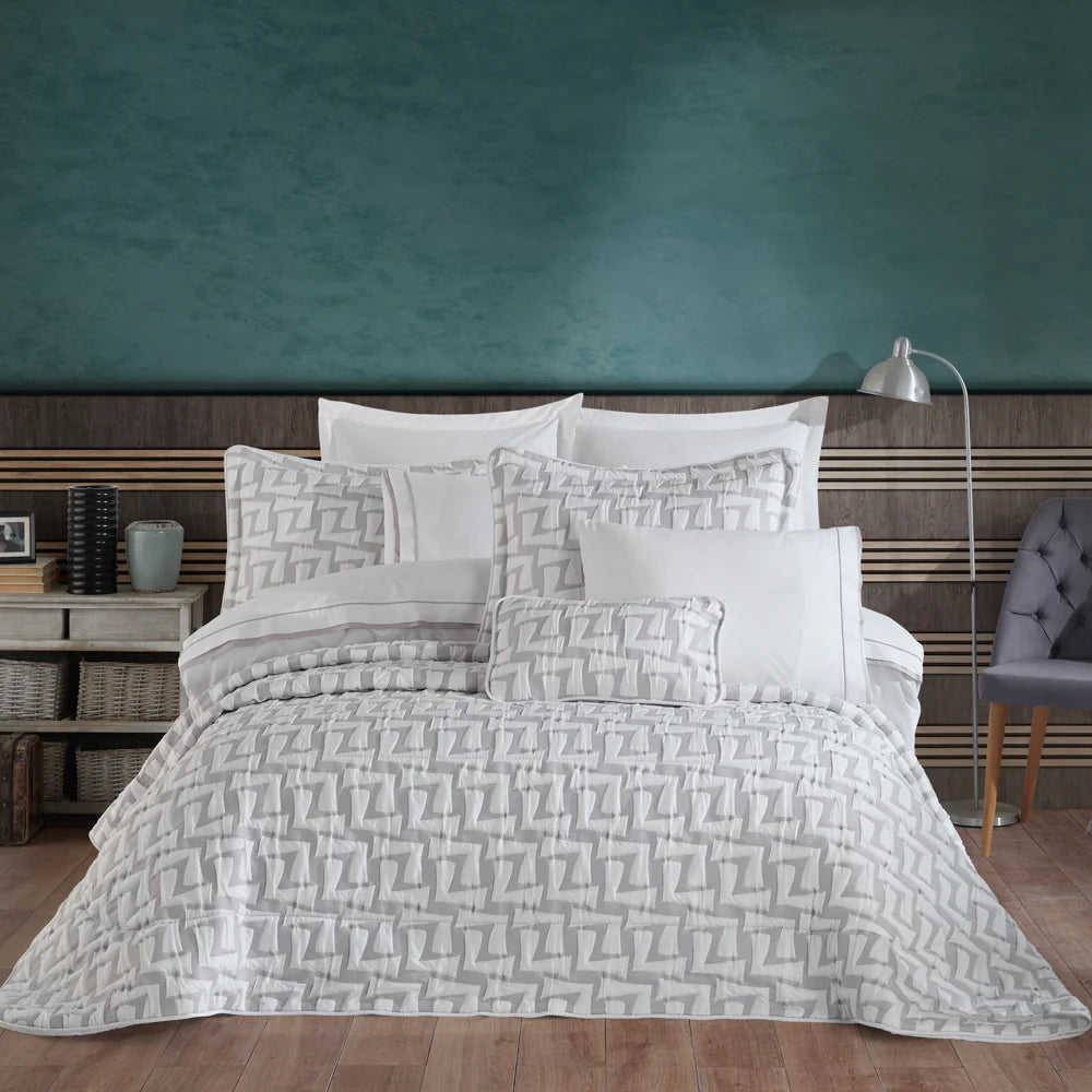 Ladik Gray Bedding Set - 4-Piece Elegant Cotton Bedspread with Lace Pillow