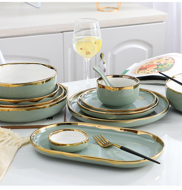 Hotel Household Ceramic Golden Trim Dishes
