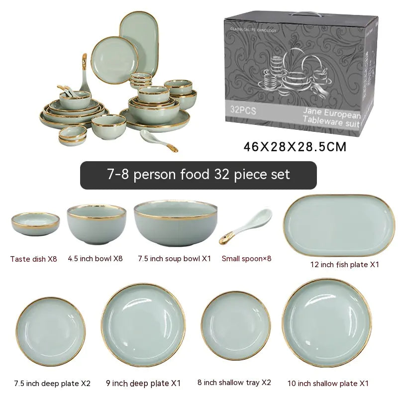 Hotel Household Ceramic Golden Trim Dishes