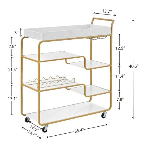 6-Tier Bar Cart - Retro Style with Wine Rack & Glass Holder