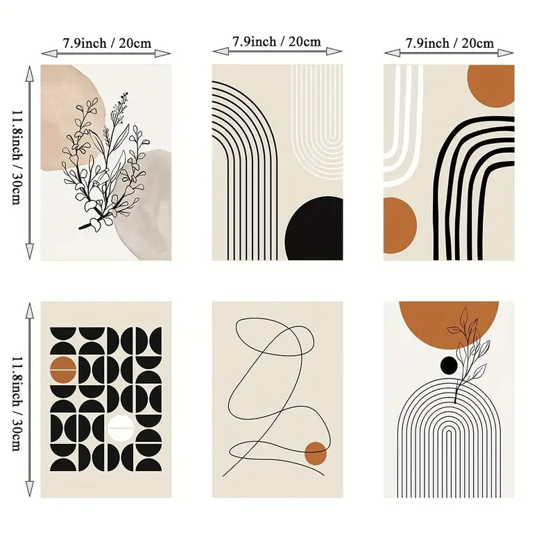 Set of 6 Decorative Geometric Line Posters - Modern Minimalist Wall Art