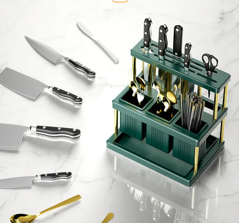 Multifunctional Kitchen Utensil Storage Rack – Movable Organizer with Drainage for Knives, Chopsticks & Spoons - Avenari Home & Life