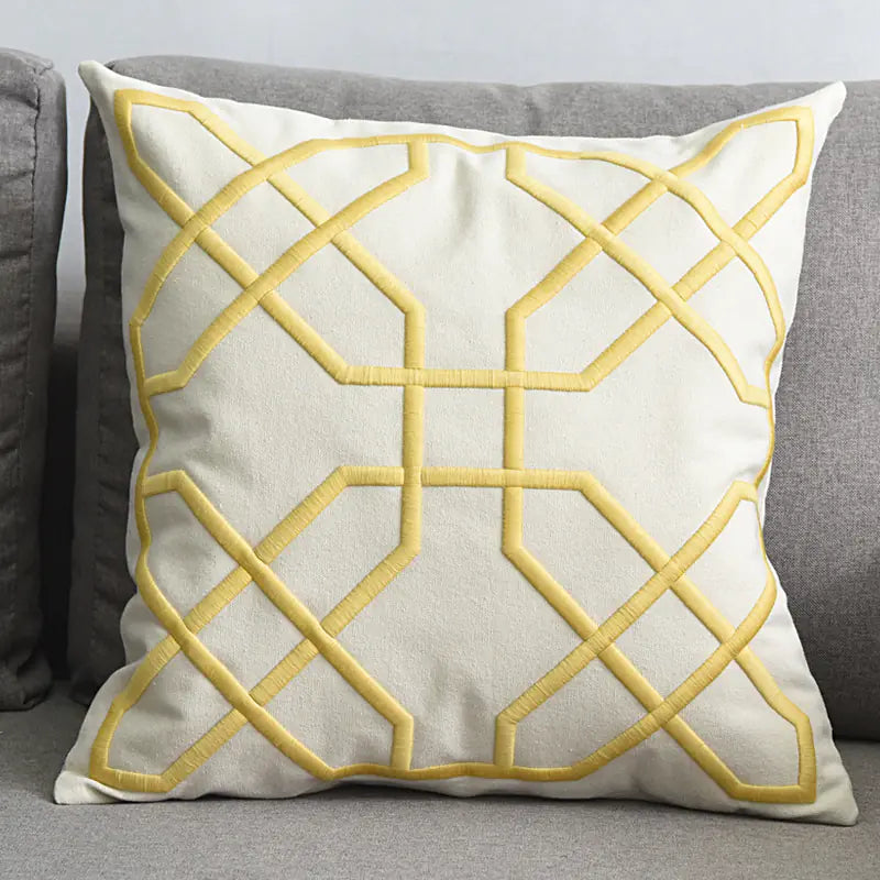 Modern Geometric Linen Embroidered Throw Pillow Cover - Avenari Home & Life
