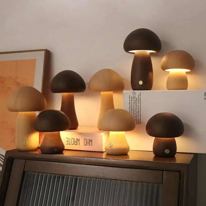 Wooden Mushroom LED Night Light – Rechargeable Bamboo Bedside Lamp for Bedroom, Nursery & Gift Decor - Avenari Home & Life