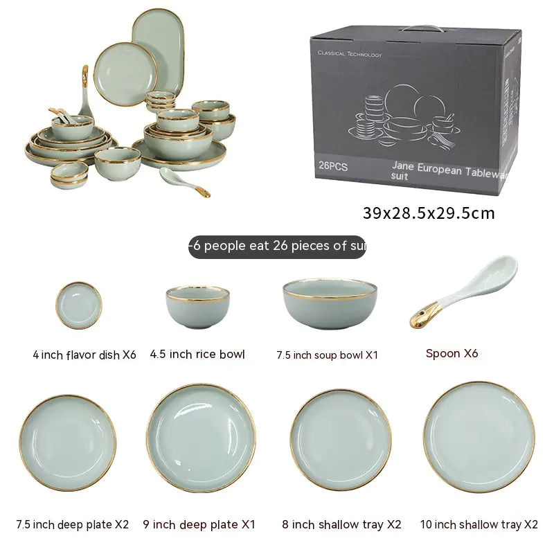 Hotel Household Ceramic Golden Trim Dishes