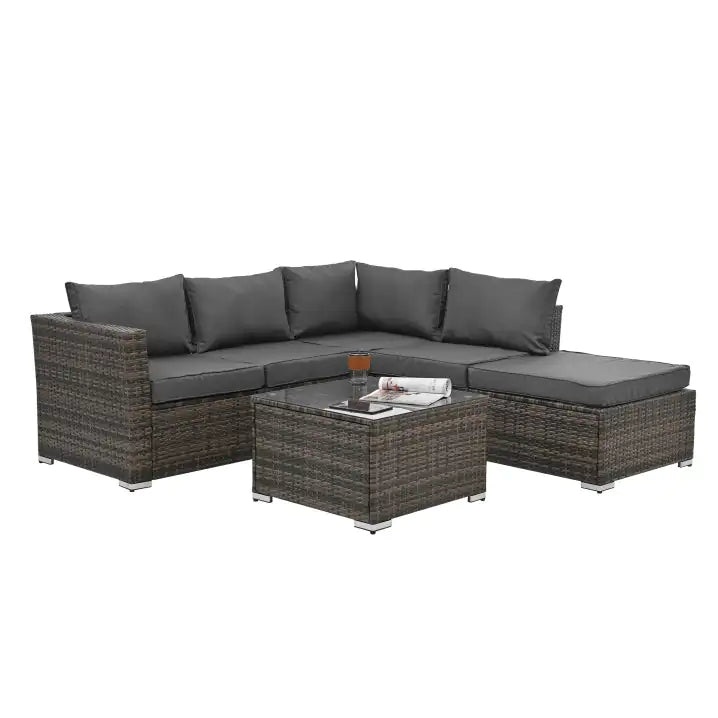 4-Piece Patio Furniture Set - Durable PE Wicker & Tempered Glass Table