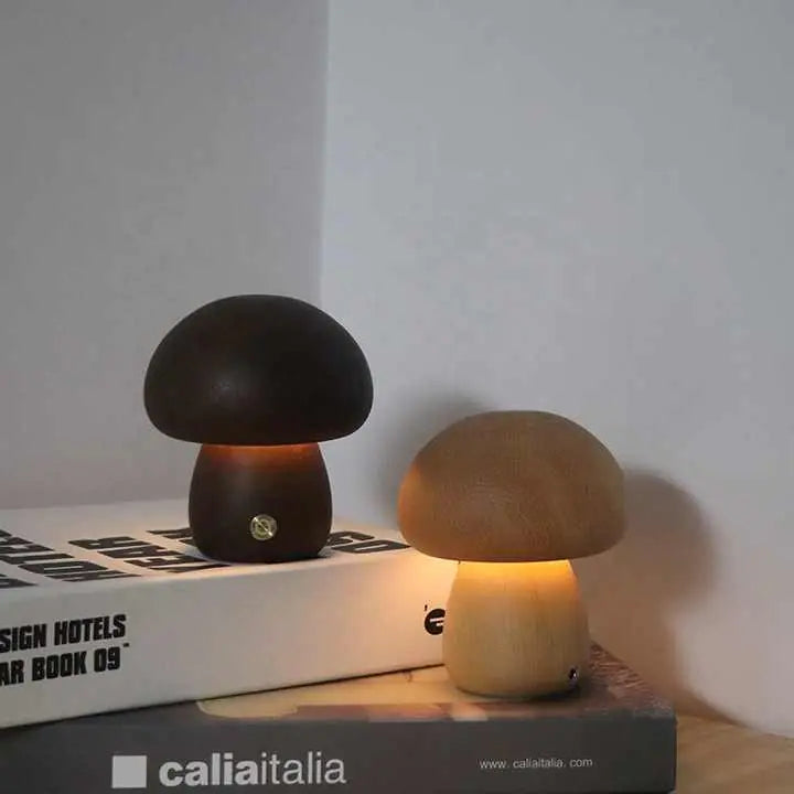 Wooden Mushroom LED Night Light – Rechargeable Bamboo Bedside Lamp for Bedroom, Nursery & Gift Decor - Avenari Home & Life