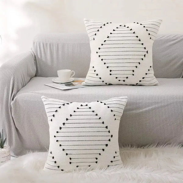Bohemian Ethnic Style Cushion Cover in Black and White 18" - Avenari Home & Life