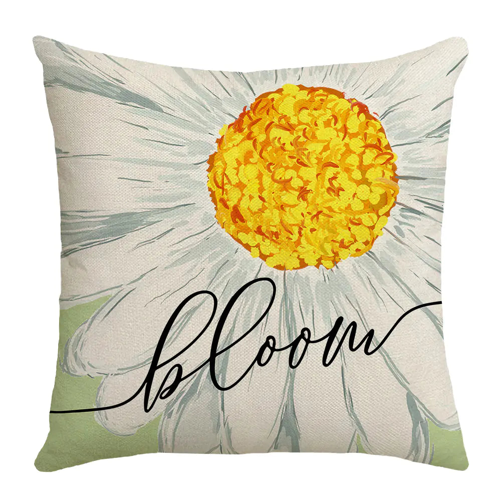 Summer Chrysanthemum Pillow Cover in Green Linen