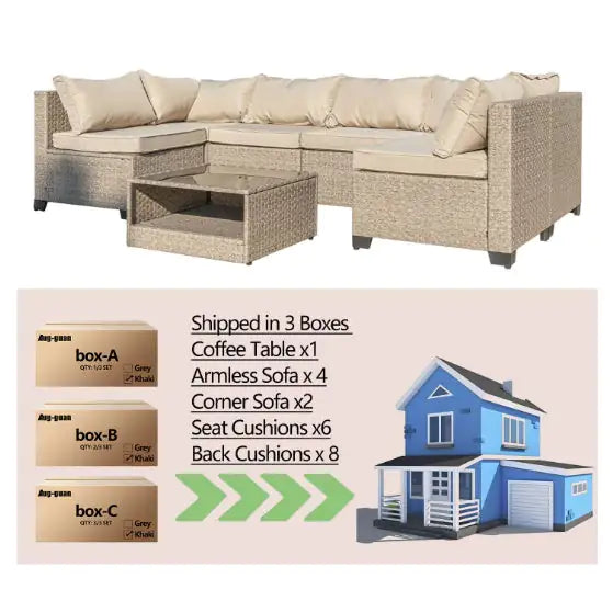 All-Season 7-Piece Beige Rattan Conversation Set