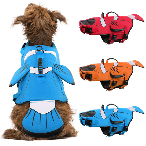 DENTRUN Dog Life Jacket Safety Vests for Swimming Adjustable Puppy Pool Lake Floats Coat High Visibility Superior Floatation & Rescue Handle Clownfish Shape Water Vest for Small Medium Large Dog - Avenari Home & Life