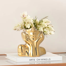 Gold Ceramic Face Vase – Modern Female Bust Flower Vase for Home Decor - Avenari Home & Life
