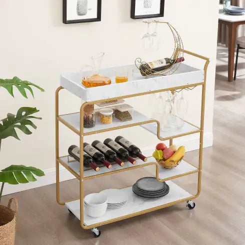 6-Tier Bar Cart - Retro Style with Wine Rack & Glass Holder