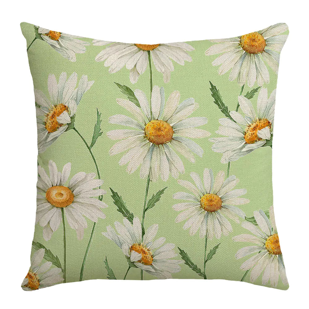 Summer Chrysanthemum Pillow Cover in Green Linen