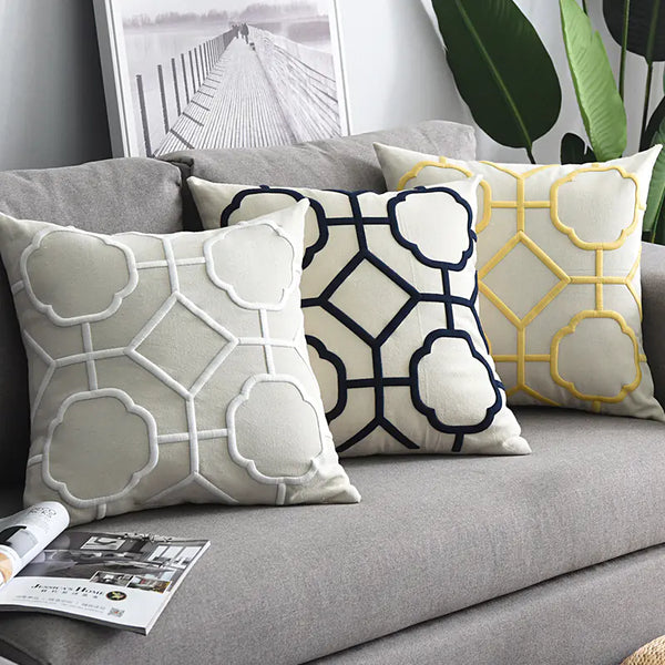 Modern Geometric Linen Embroidered Throw Pillow Cover - Avenari Home & Life