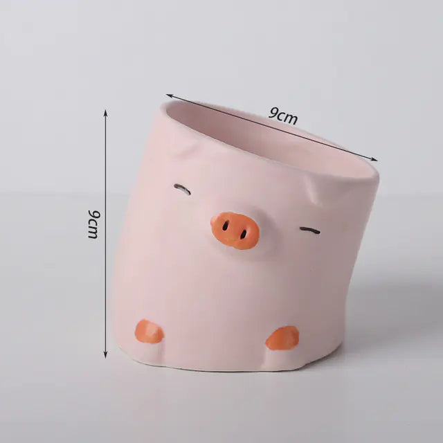 Cartoon Animal Ceramic Succulent Planter – Cute Indoor Flowerpot Decor with Optional Bamboo Tray - Avenari Home & Life