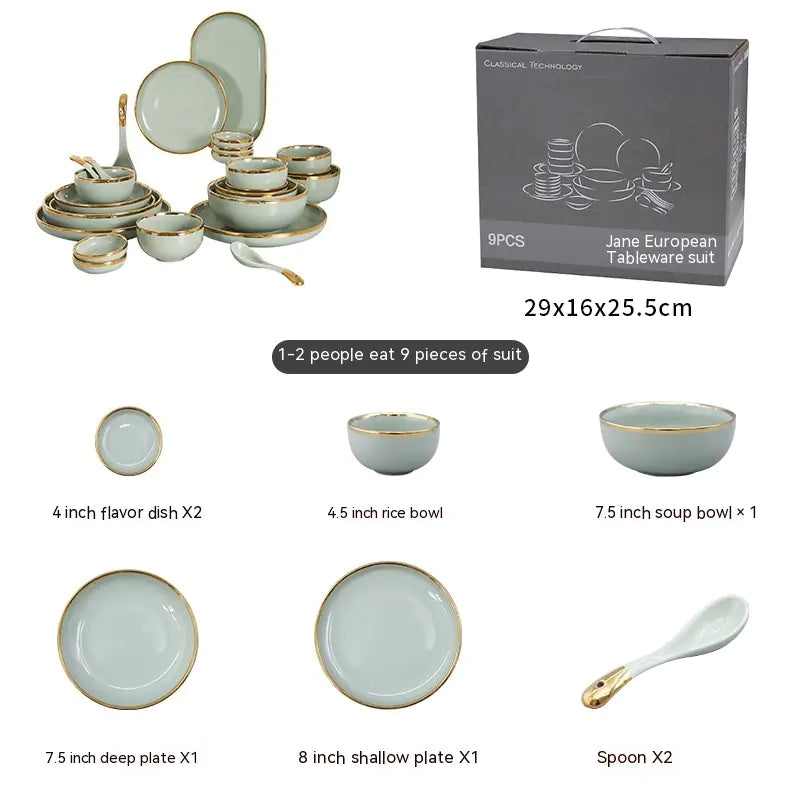 Hotel Household Ceramic Golden Trim Dishes