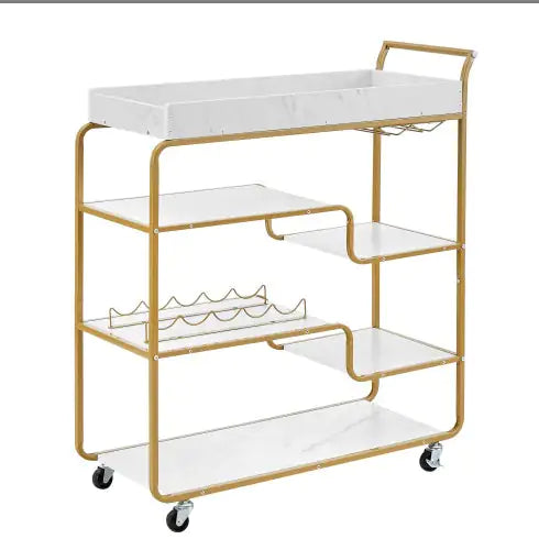6-Tier Bar Cart - Retro Style with Wine Rack & Glass Holder