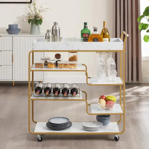 6-Tier Bar Cart - Retro Style with Wine Rack & Glass Holder