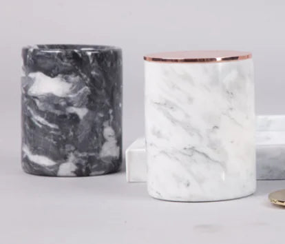 Marble Candle Holder – Rose Gold & Brass Accent Storage Cup - Avenari Home & Life