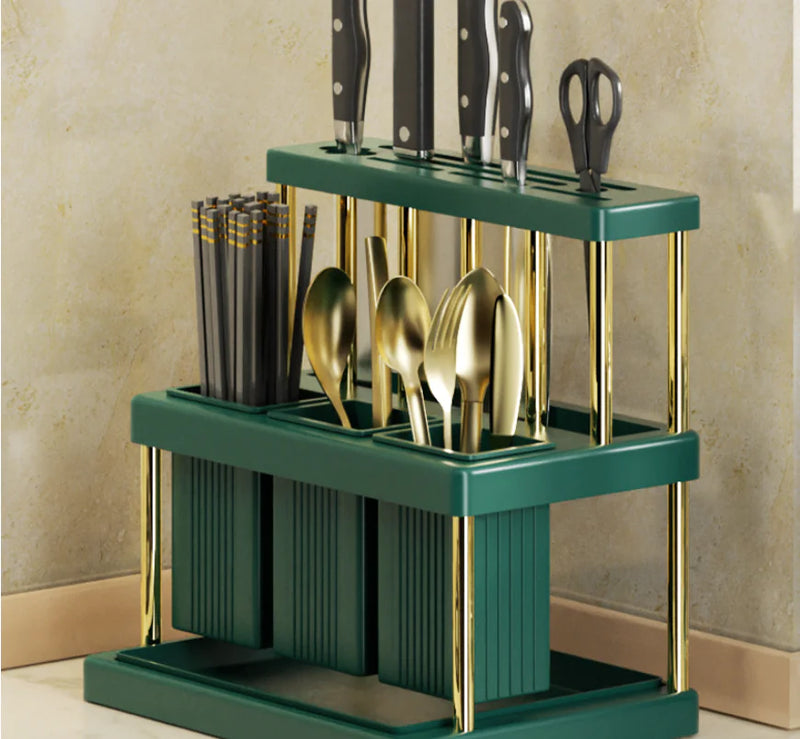 Multifunctional Kitchen Utensil Storage Rack – Movable Organizer with Drainage for Knives, Chopsticks & Spoons - Avenari Home & Life