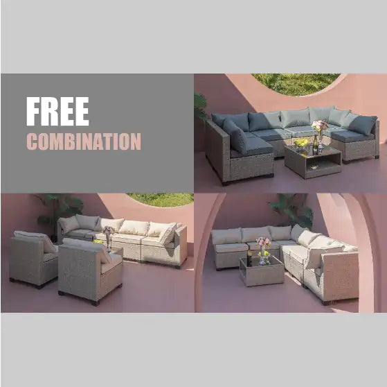 All-Season 7-Piece Beige Rattan Conversation Set