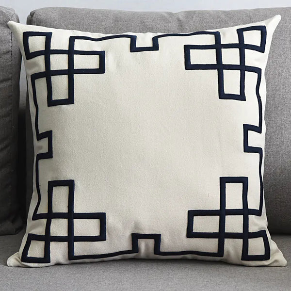 Modern Geometric Linen Embroidered Throw Pillow Cover - Avenari Home & Life
